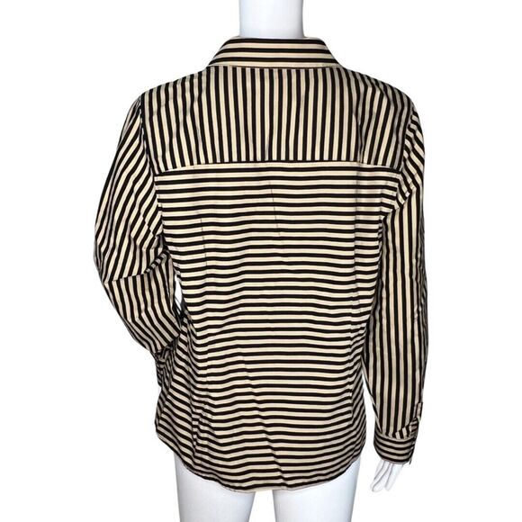 Chicos Shirt Womens Medium 1 Black Tan Stripe Wrinkle Resistant Casual Career - Picture 4 of 10